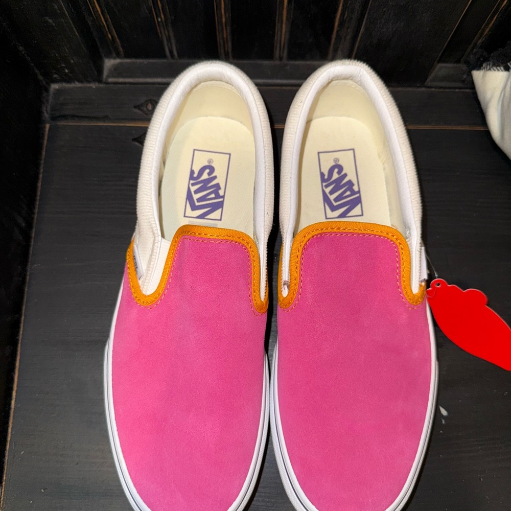 Vans Pink and White Slip-Ons with Orange Trim - Picture 4 of 8